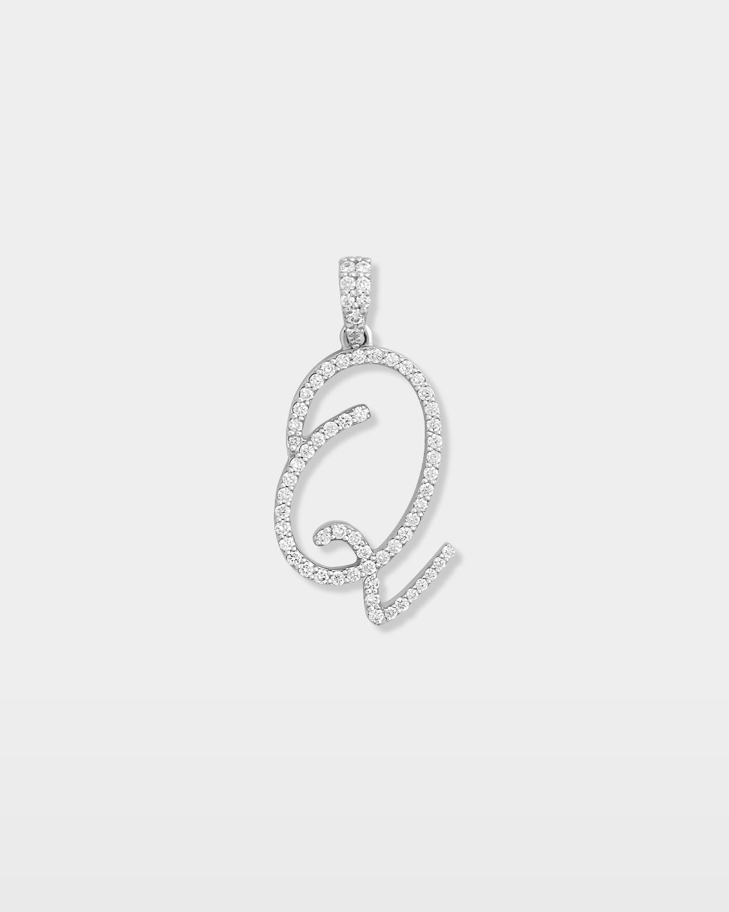 White Gold "Q" Letter Diamond Pendant | The Ice Champ TX