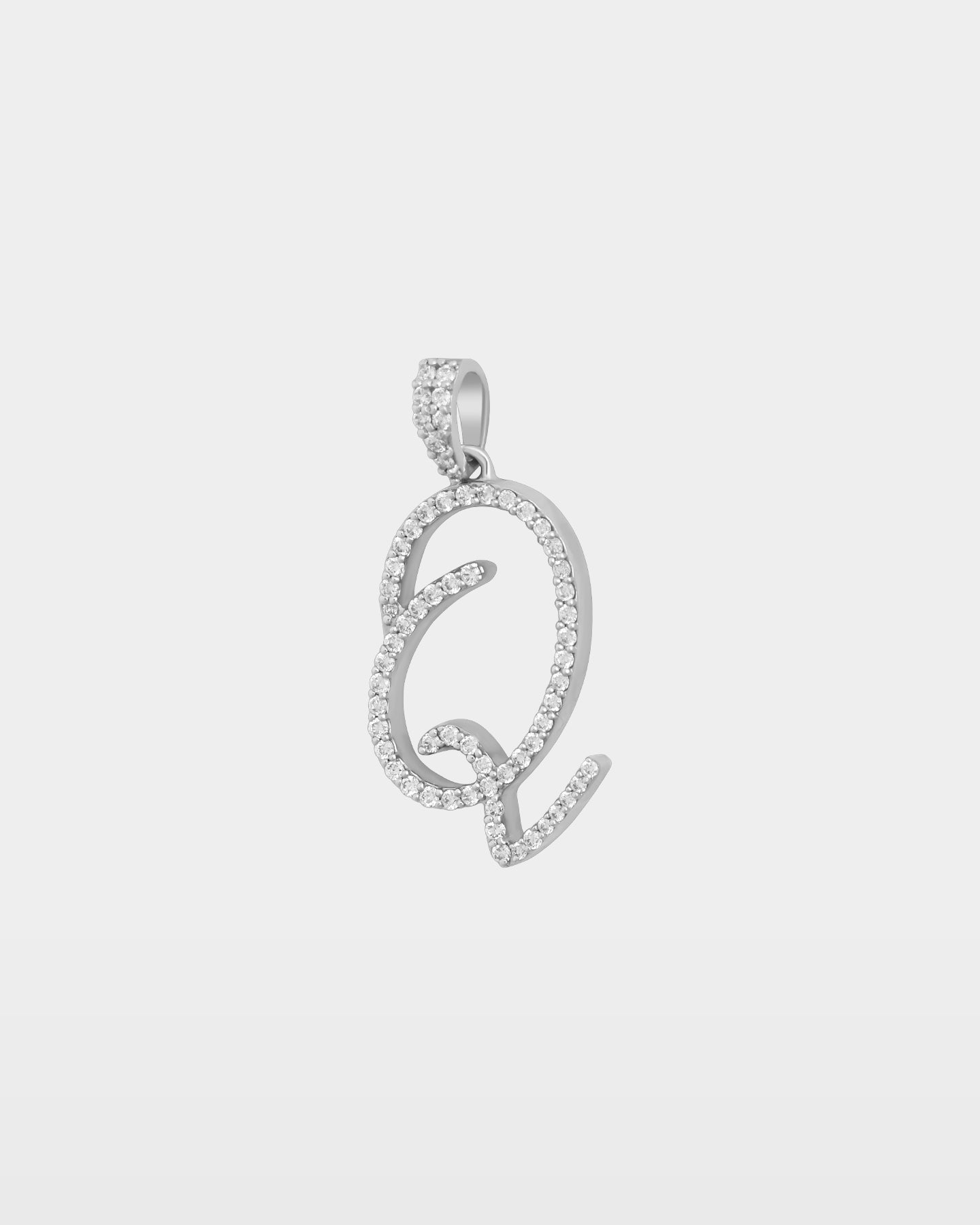 White Gold "Q" Letter Diamond Pendant | The Ice Champ TX