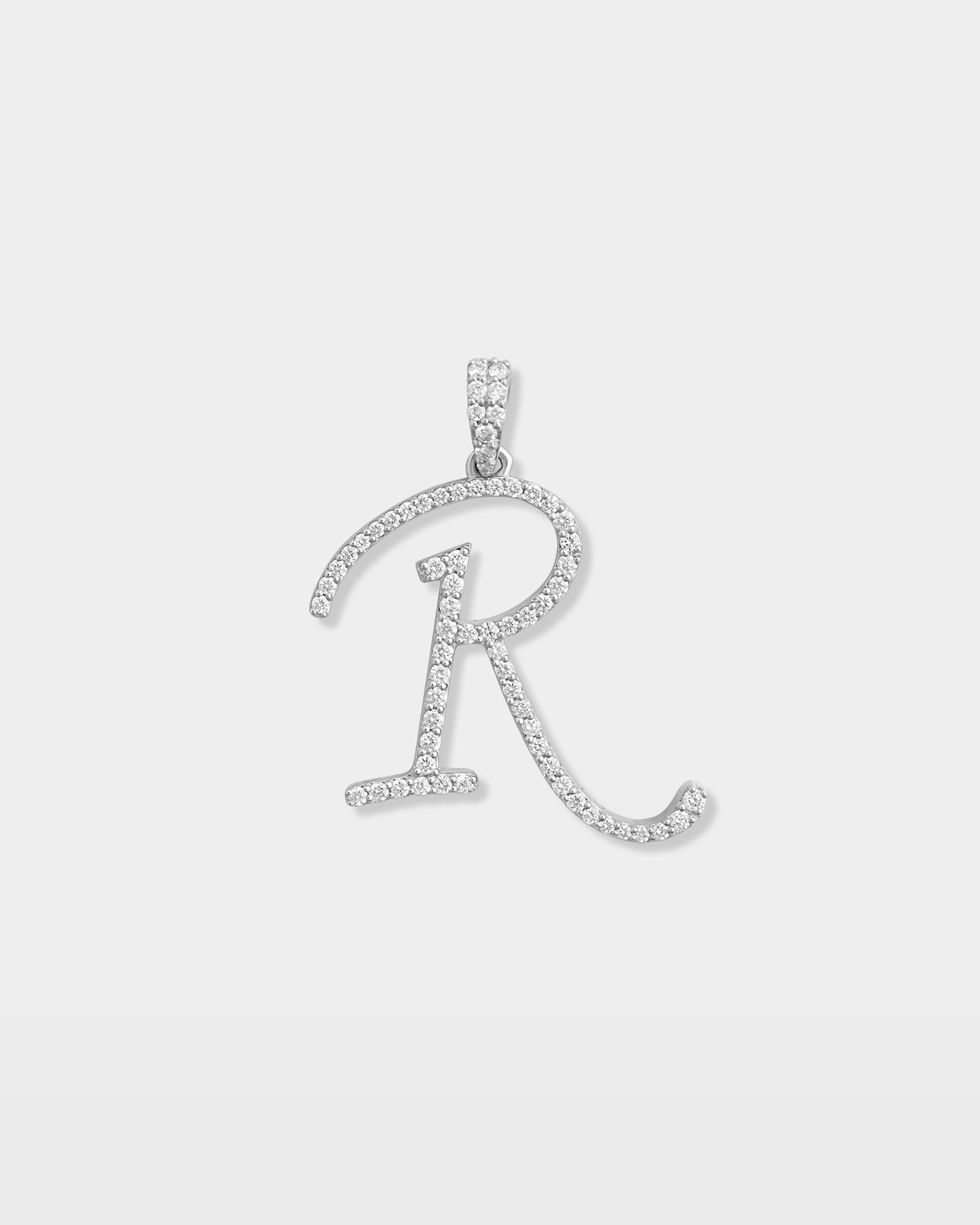 White Gold "R" Letter Diamond Pendant | The Ice Champ Jewelry
