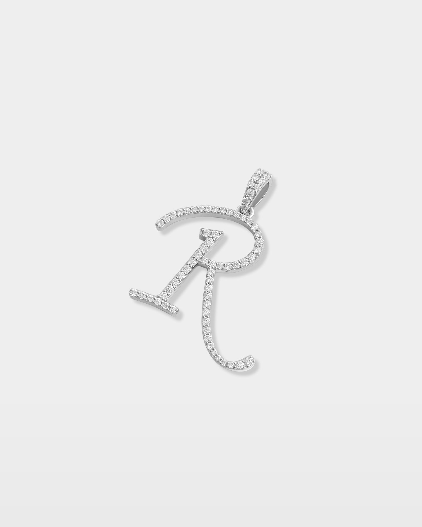 White Gold "R" Letter Diamond Pendant | The Ice Champ Jewelry