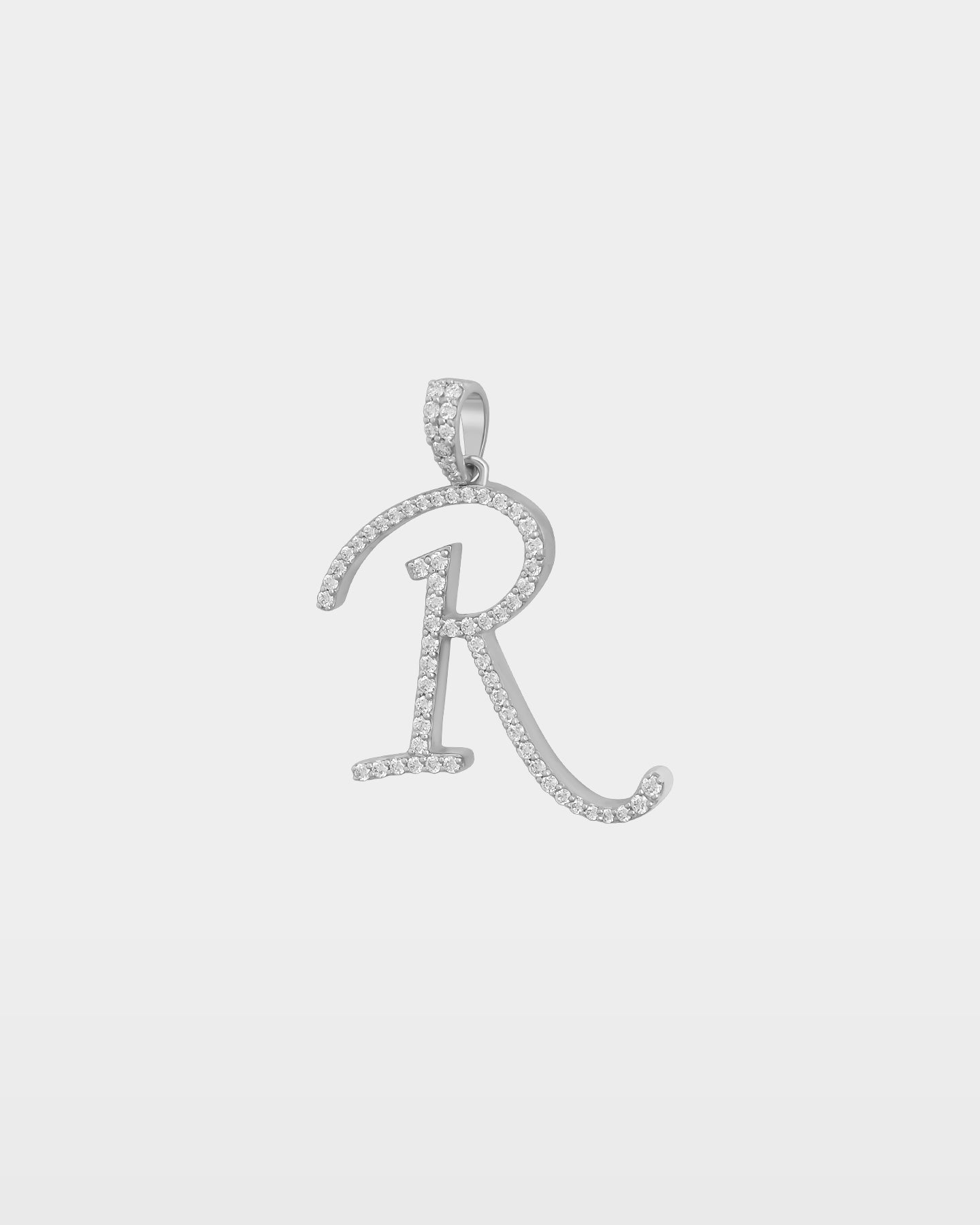 White Gold "R" Letter Diamond Pendant | The Ice Champ Jewelry