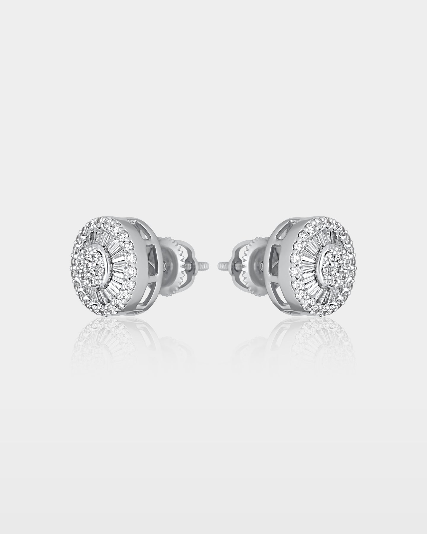 White Gold Round & Baguette Cluster Diamond Studs | The Ice Champ Jewelry