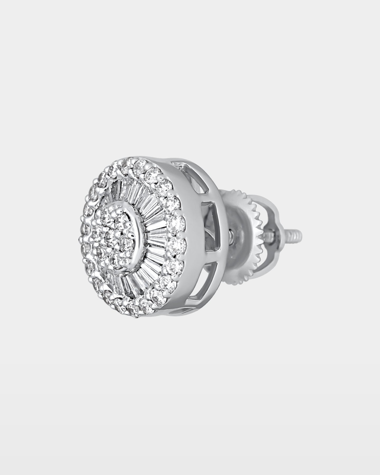 White Gold Round & Baguette Cluster Diamond Studs | The Ice Champ Jewelry