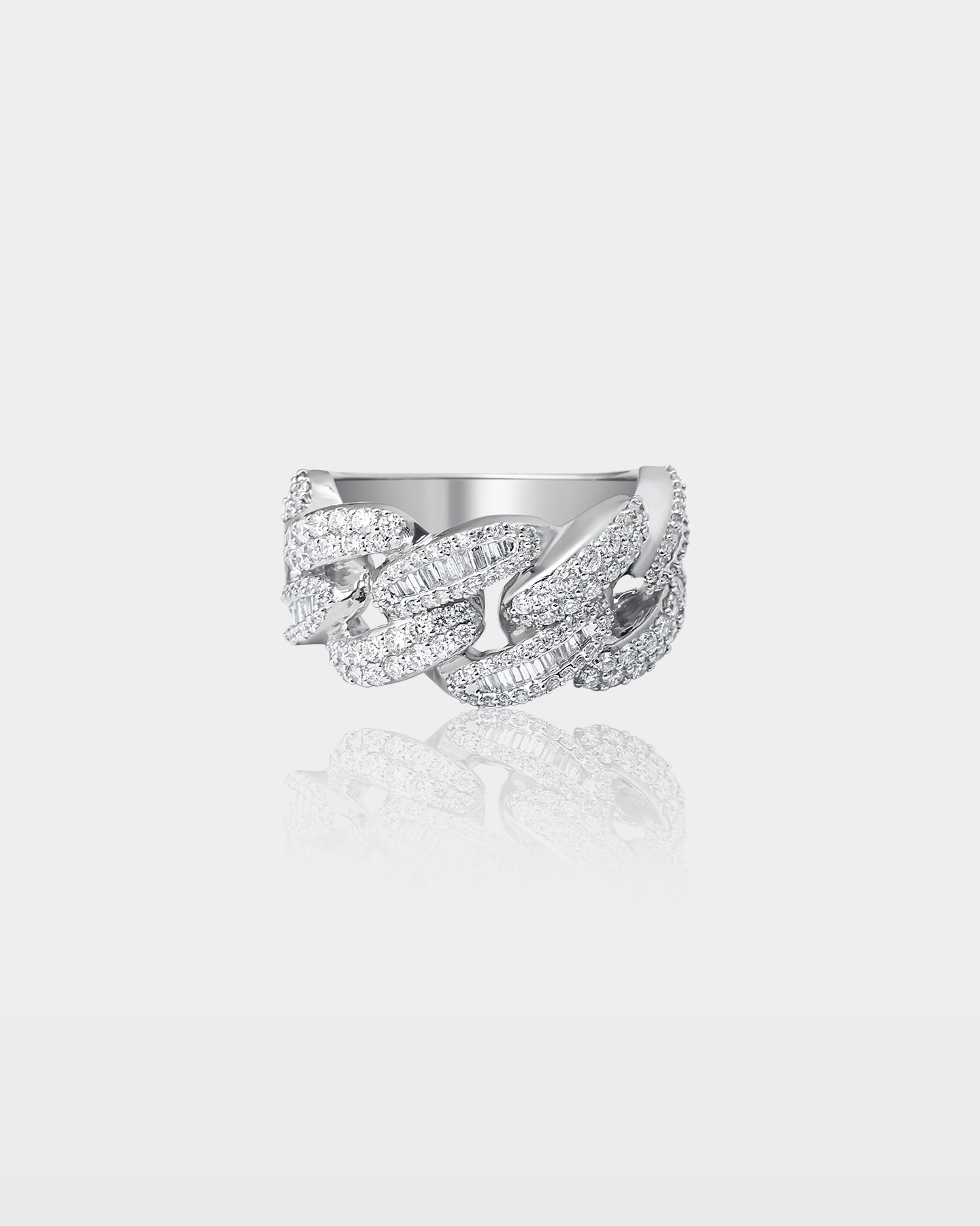Gold Round & Baguette Diamond Cuban Link Ring | The Ice Champ Dallas, Texas