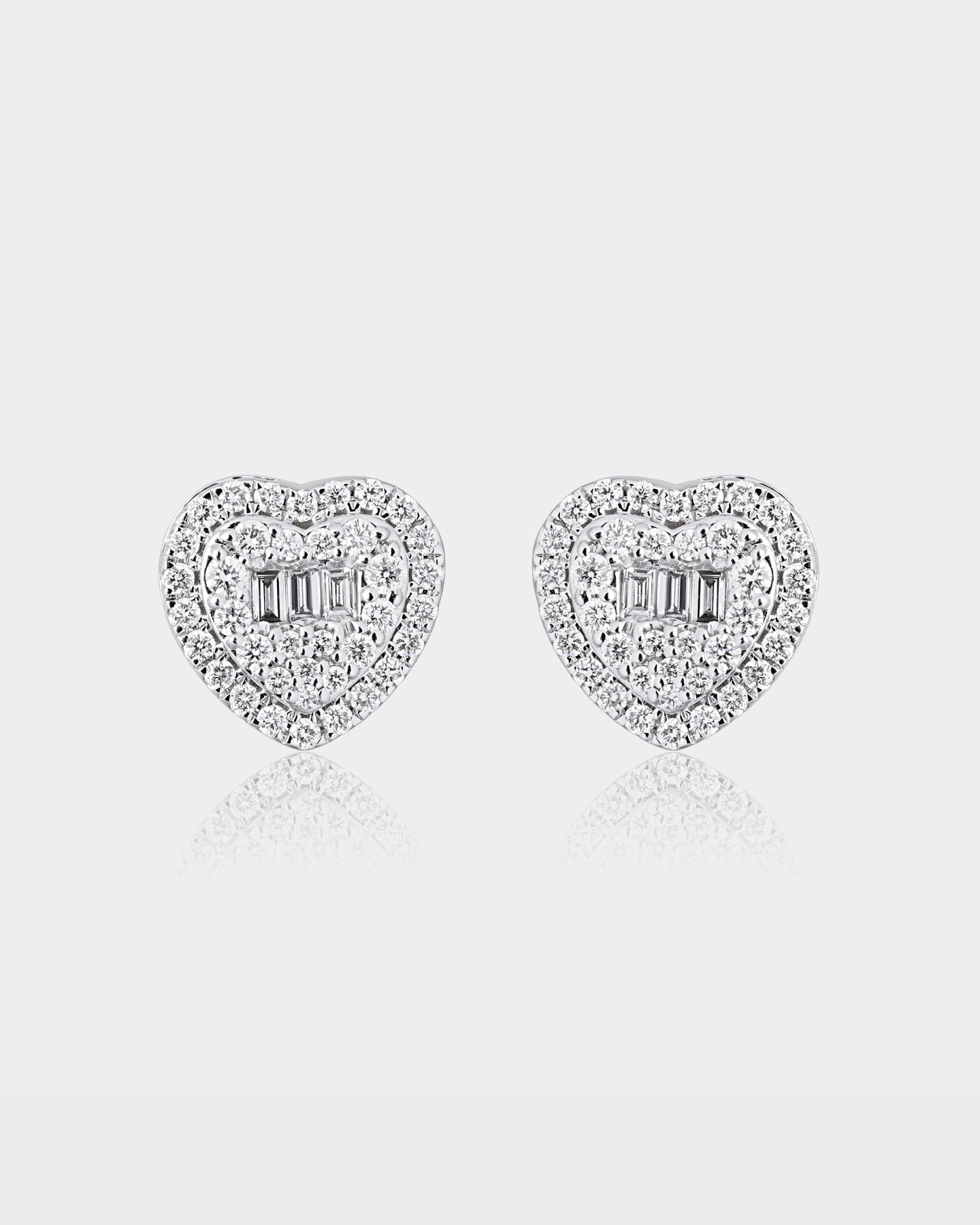 Round & Baguette Heart Diamond Studs | The Ice Champ Grapevine, Texas