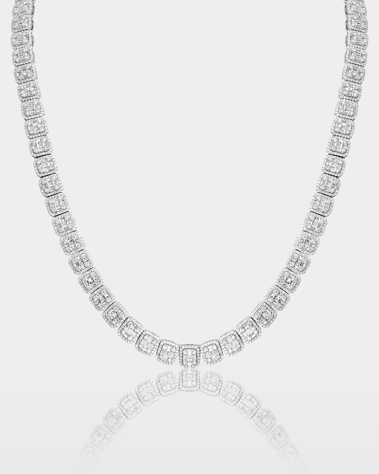 10k Gold Square Halo Baguette Diamond Tennis Necklace | The Ice Champ Dallas