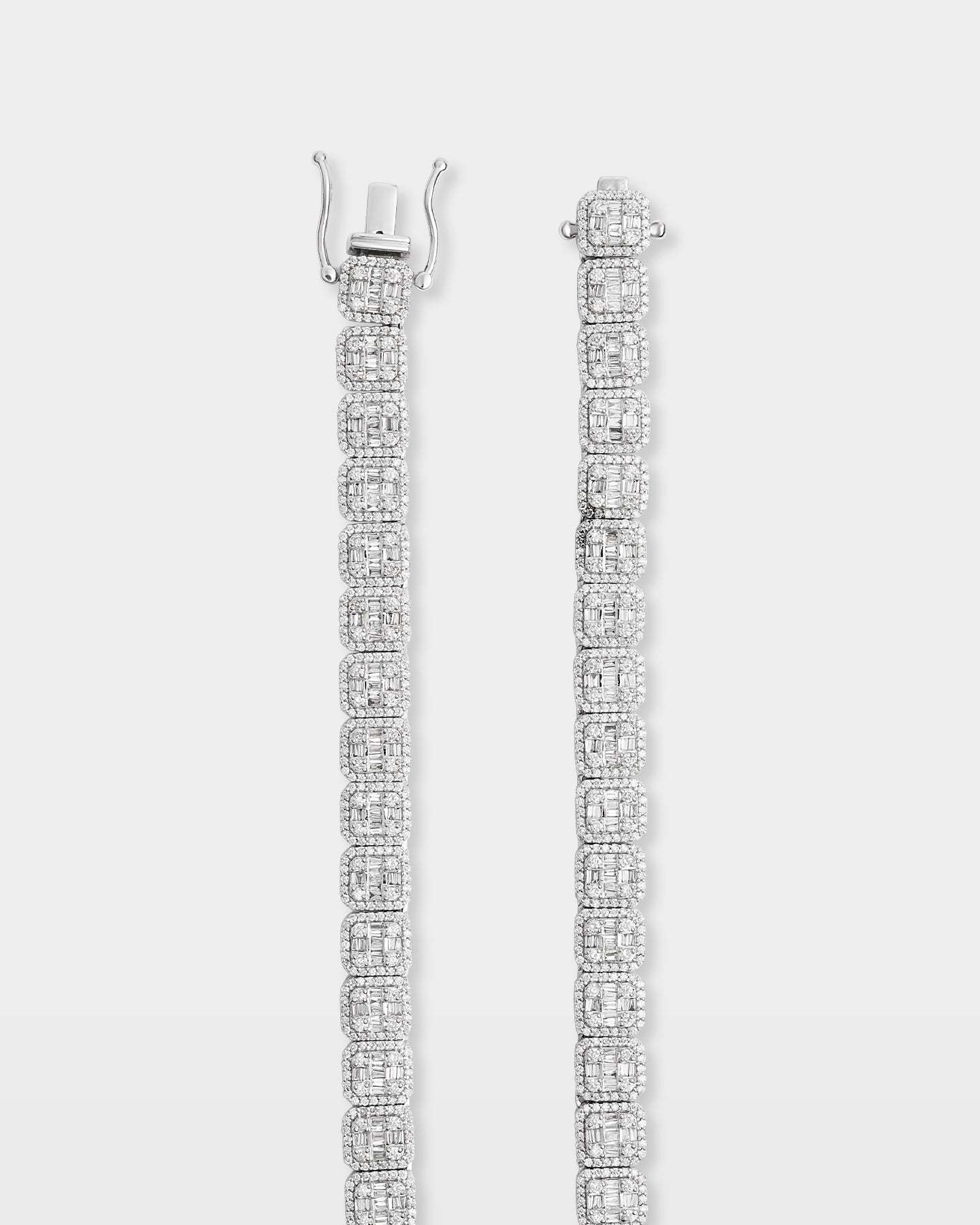 10k Gold Square Halo Baguette Diamond Tennis Necklace | The Ice Champ Dallas