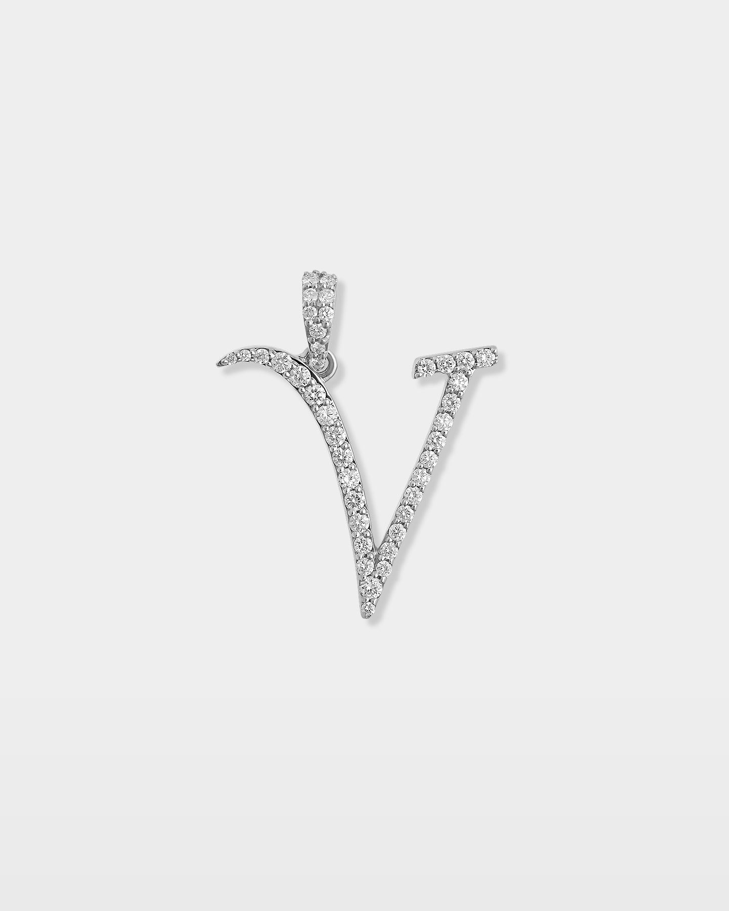 White Gold "V" Letter Diamond Pendant | The Ice Champ TX