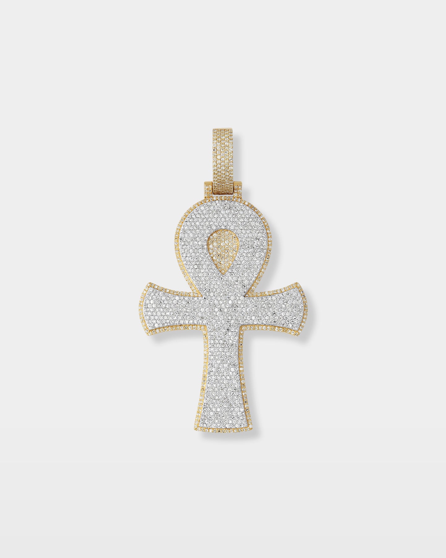 Yellow Gold Ankh Cross Round Diamond Pendant | The Ice Champ Jewelry USA