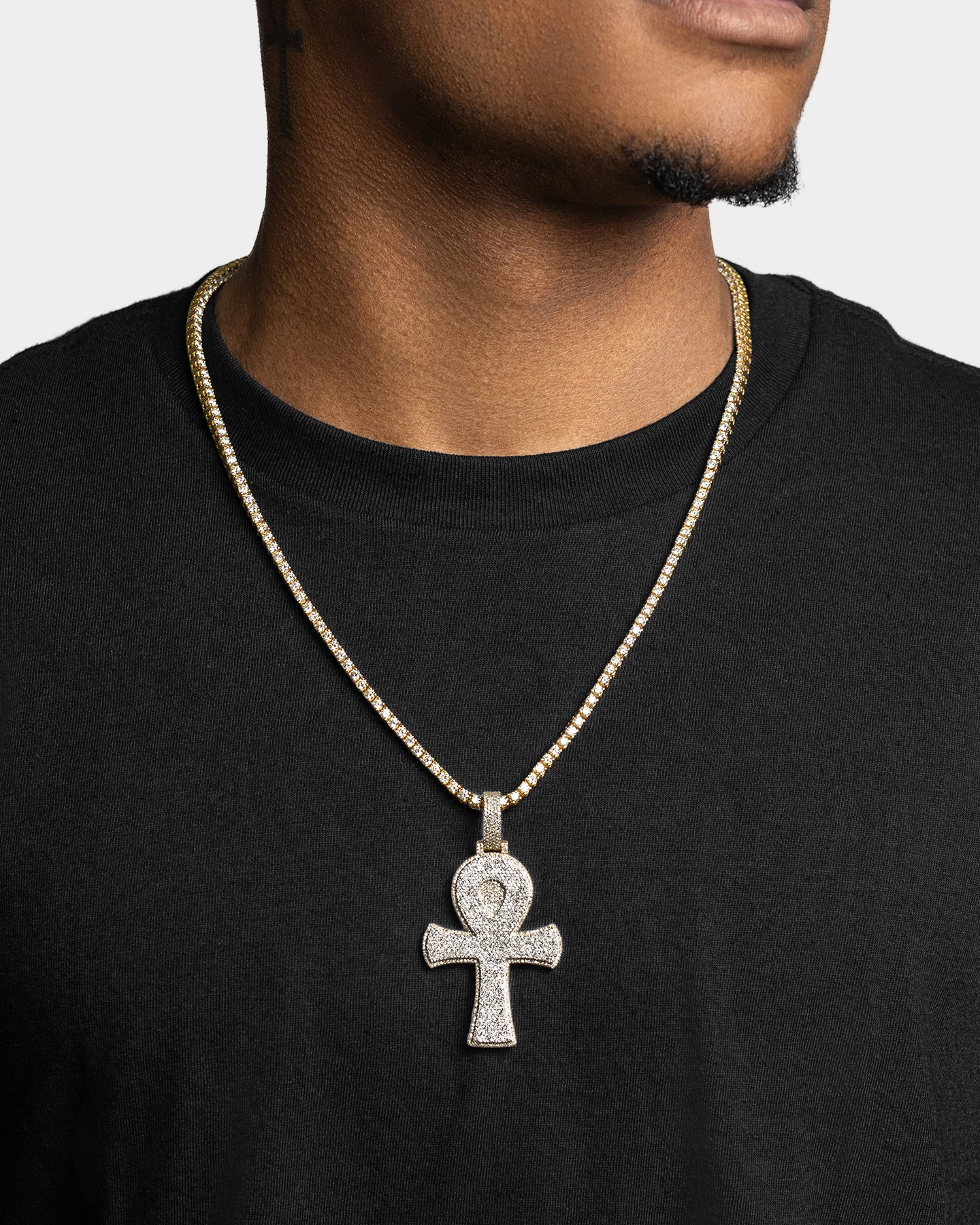 Yellow Gold Ankh Cross Round Diamond Pendant | The Ice Champ USA