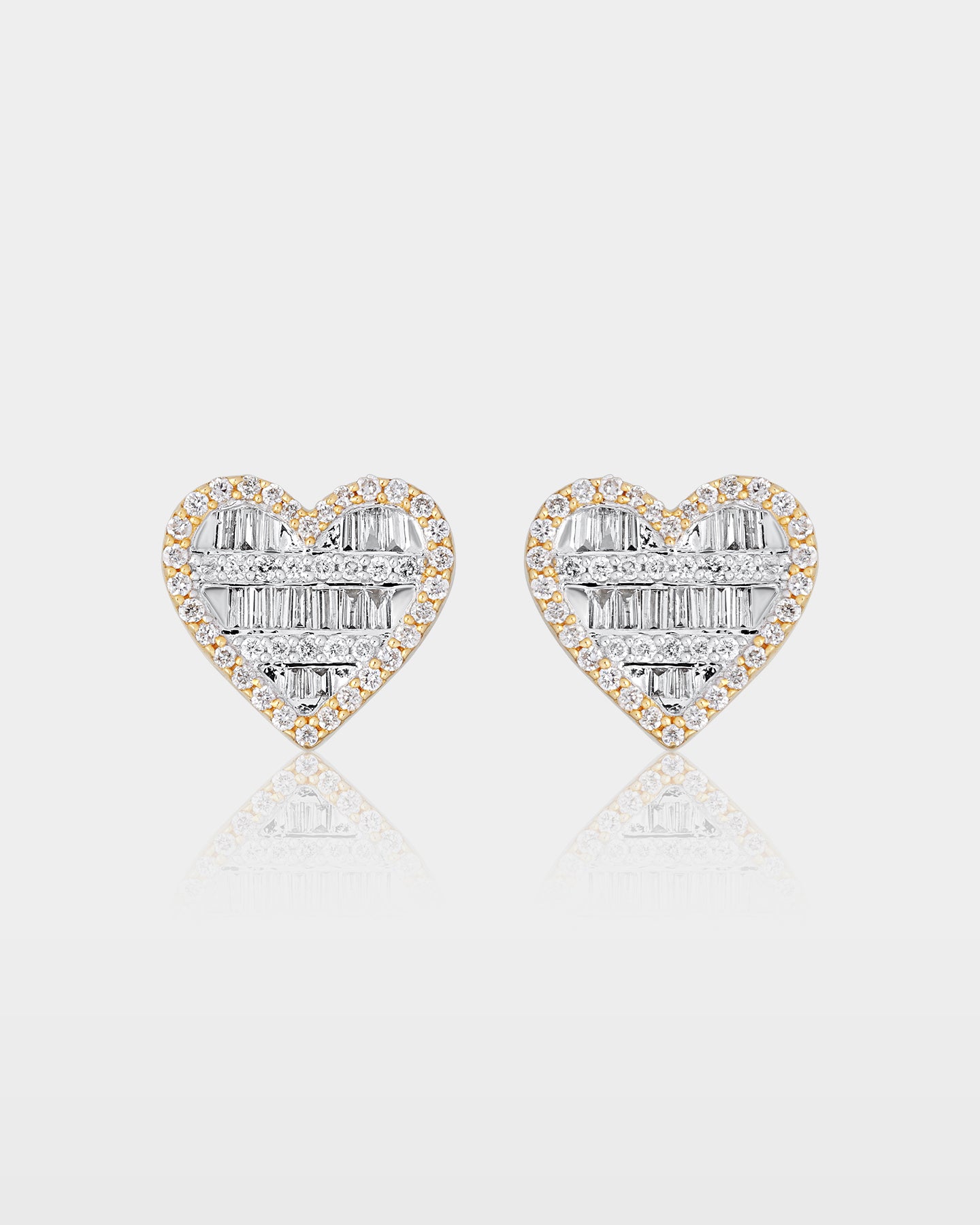 Yellow Gold Bageutte Heart Diamond Studs | The Ice Champ Grapevine, TX