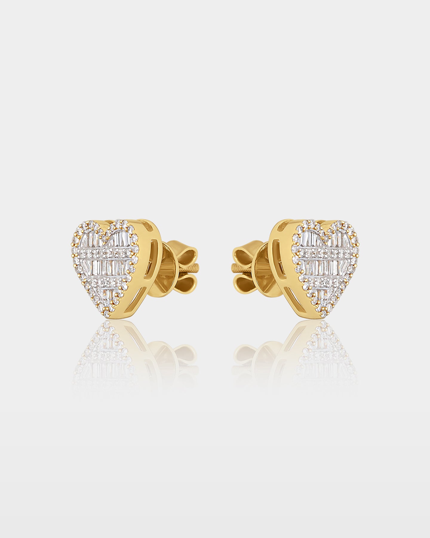 Yellow Gold Bageutte Heart Diamond Studs | The Ice Champ Grapevine, TX