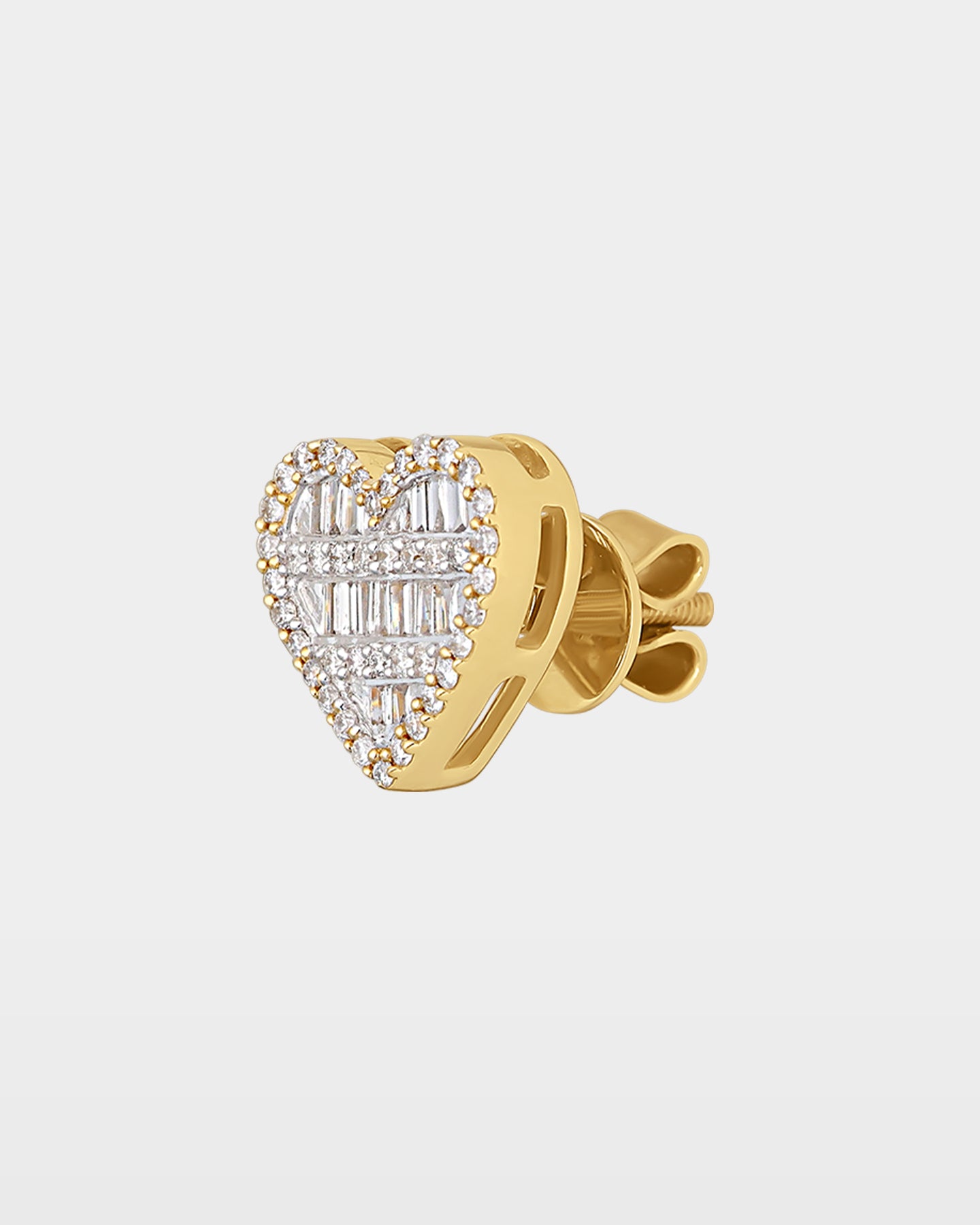 Yellow Gold Bageutte Heart Diamond Studs | The Ice Champ Grapevine, TX