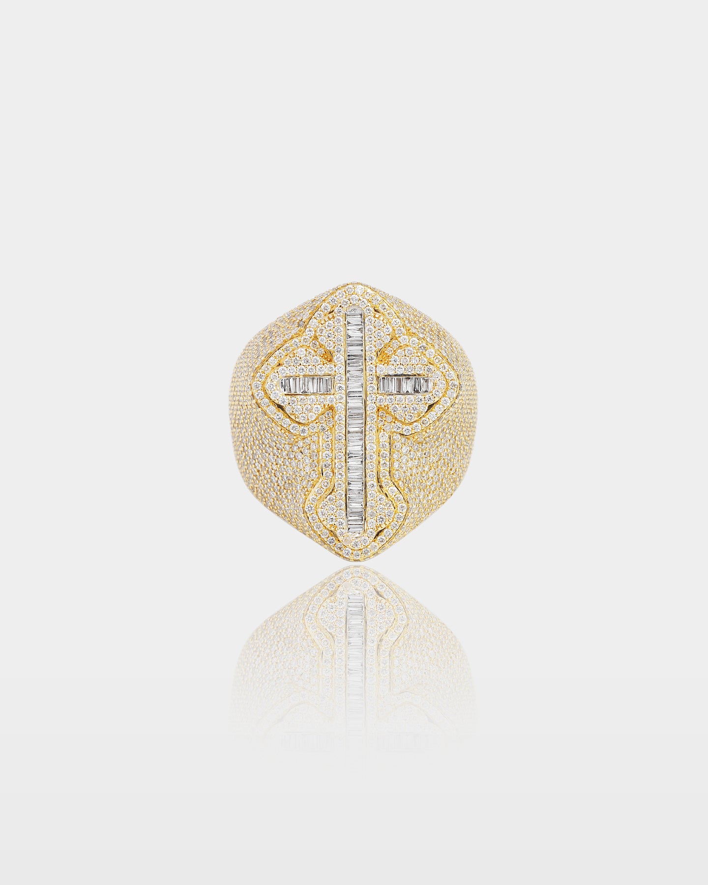 10k Gold Baguette Diamond Cross Signet Ring | The Ice Champ Texas