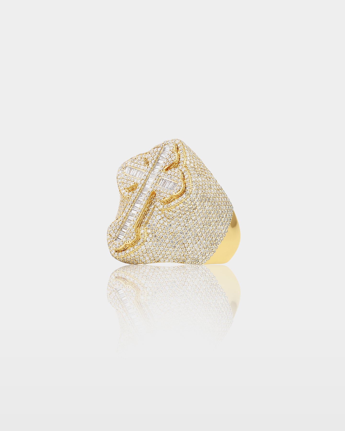 10k Gold Baguette Diamond Cross Signet Ring | The Ice Champ Texas