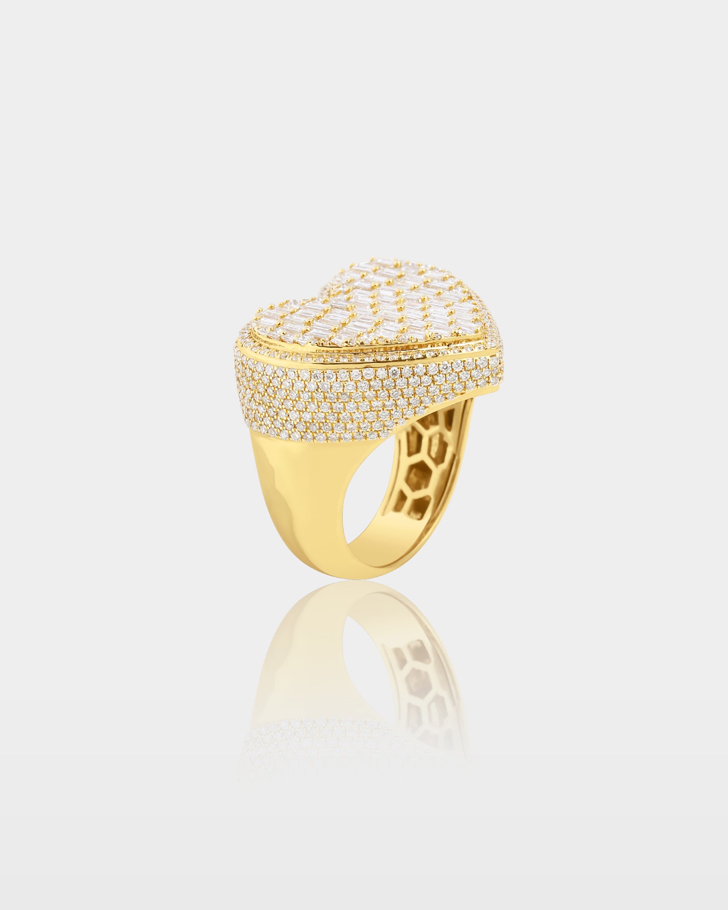 10K Gold Baguette Diamond Heart Signet Ring | The Ice Champ USA