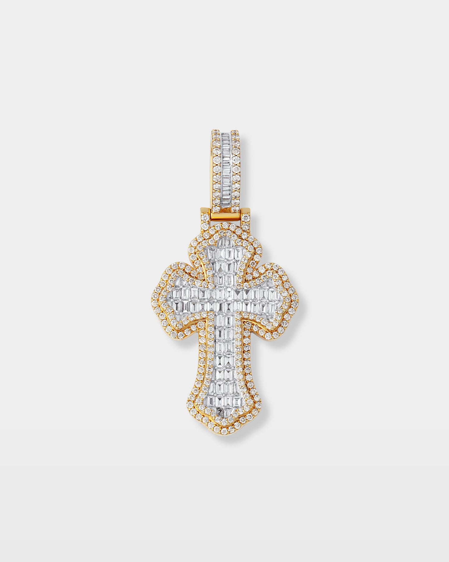 Yellow Gold Chunky Cross Diamond Pendant | The Ice Champ