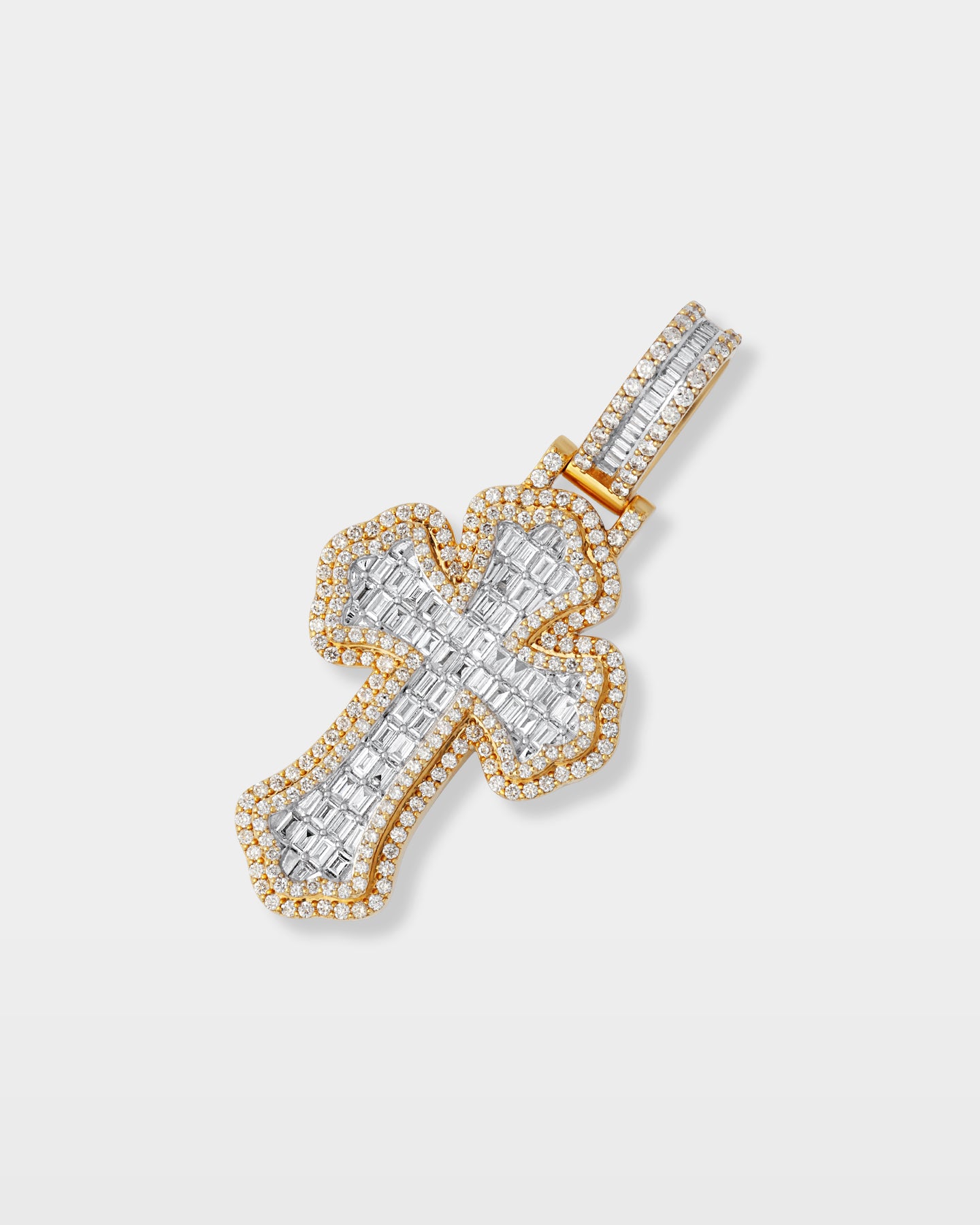 Yellow Gold Chunky Cross Diamond Pendant | The Ice Champ