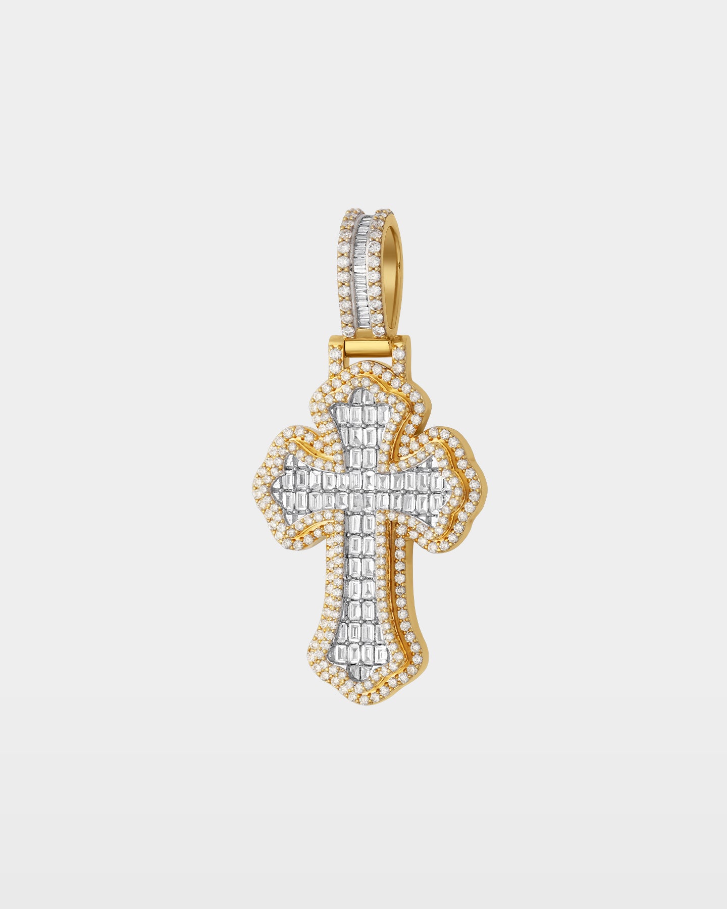 Yellow Gold Chunky Cross Diamond Pendant | The Ice Champ