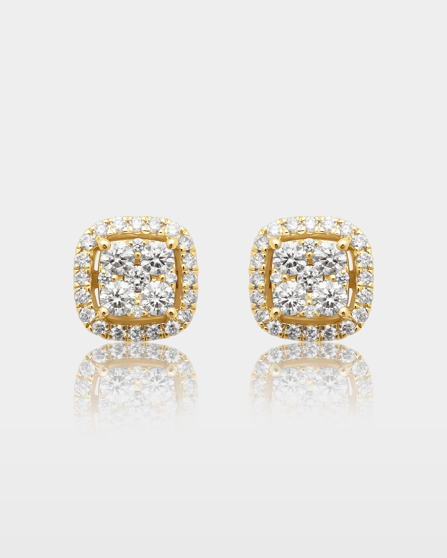 10K Gold Cushion Halo Diamond Studs | The Ice Champ Diamond Jewelry Dallas