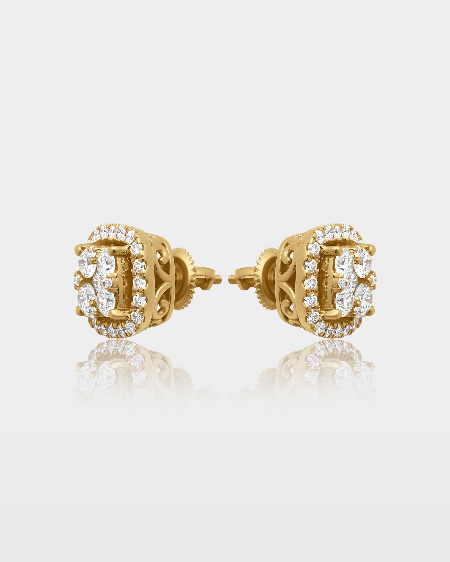 10K Gold Cushion Halo Diamond Studs | The Ice Champ Diamond Jewelry Dallas