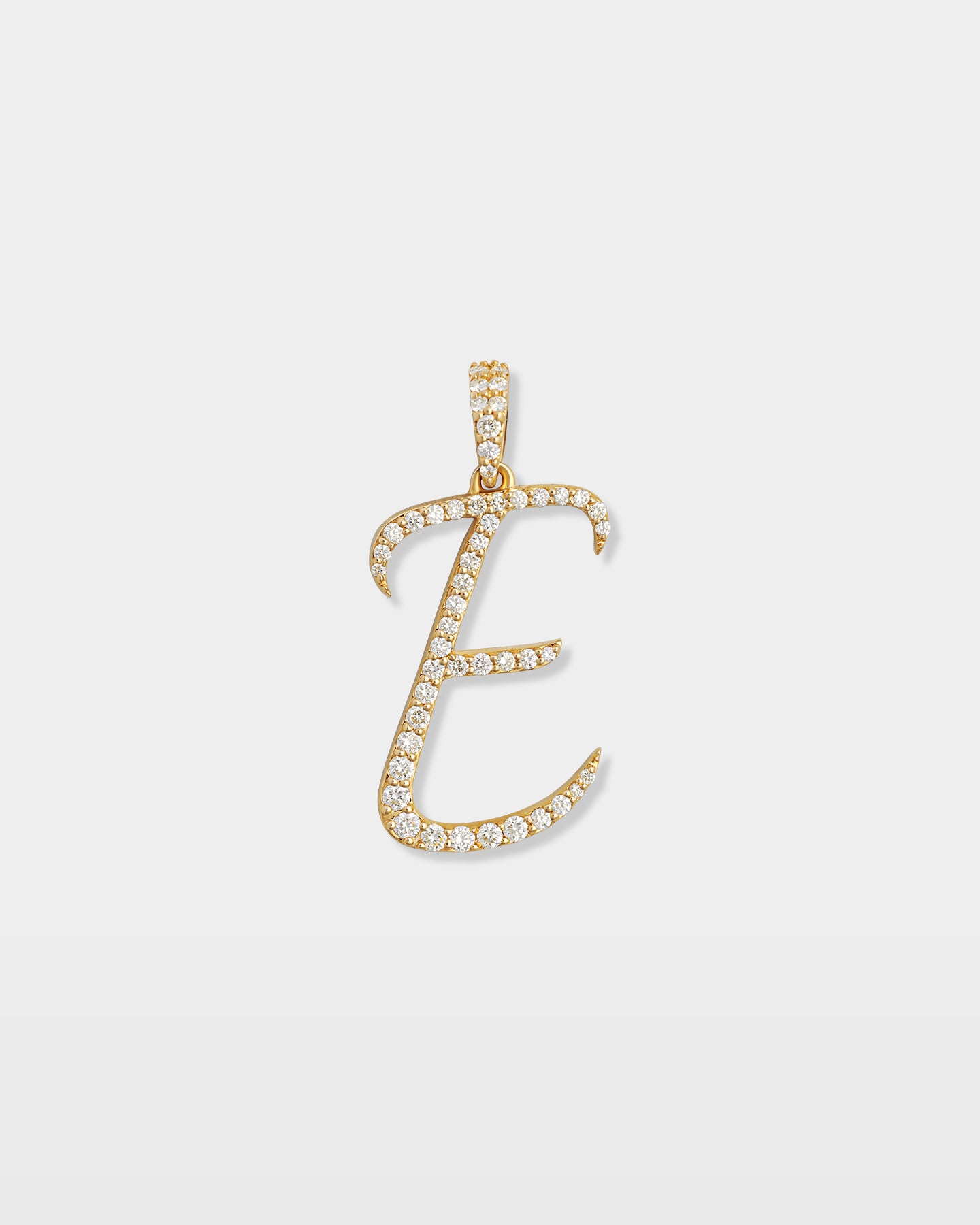 Yellow Gold "E" Letter Diamond Pendant | The Ice Champ TX