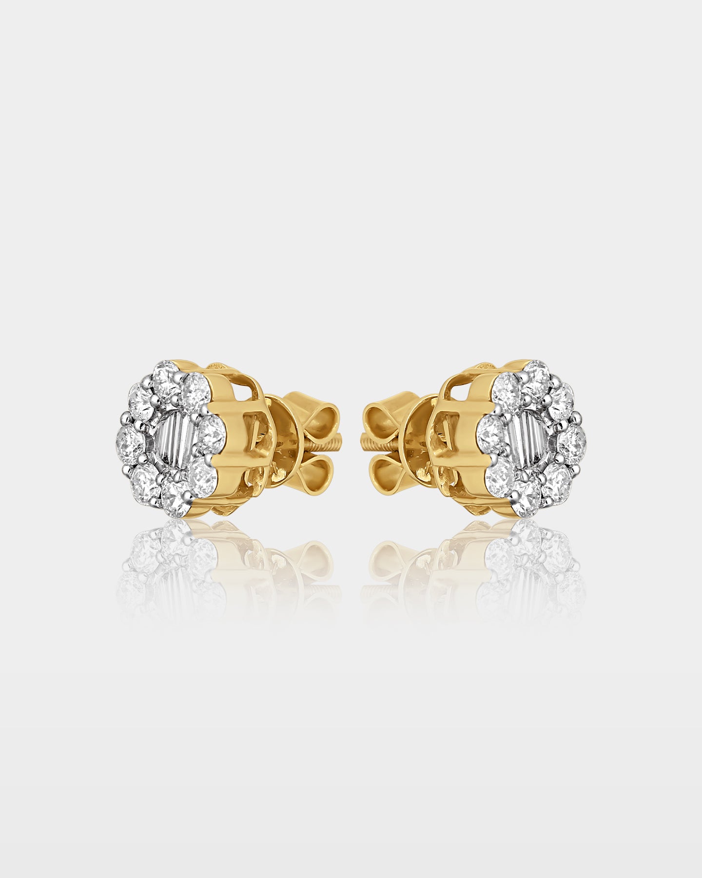Yellow Gold Floral Mixed Cut Diamond Stud Earrings | The Ice Champ TX