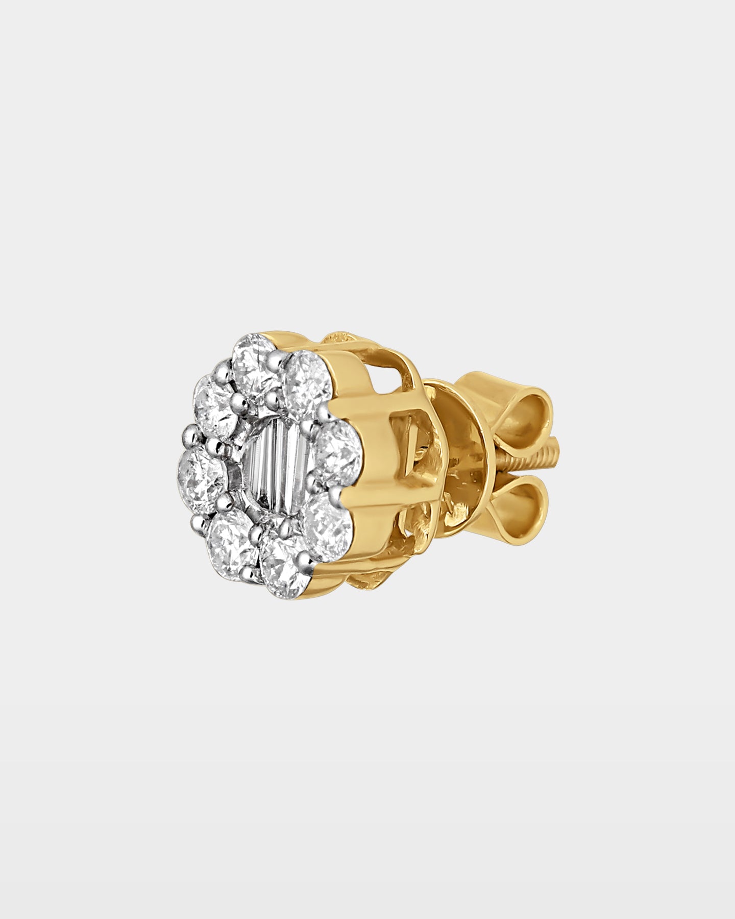 Yellow Gold Floral Mixed Cut Diamond Stud Earrings | The Ice Champ TX