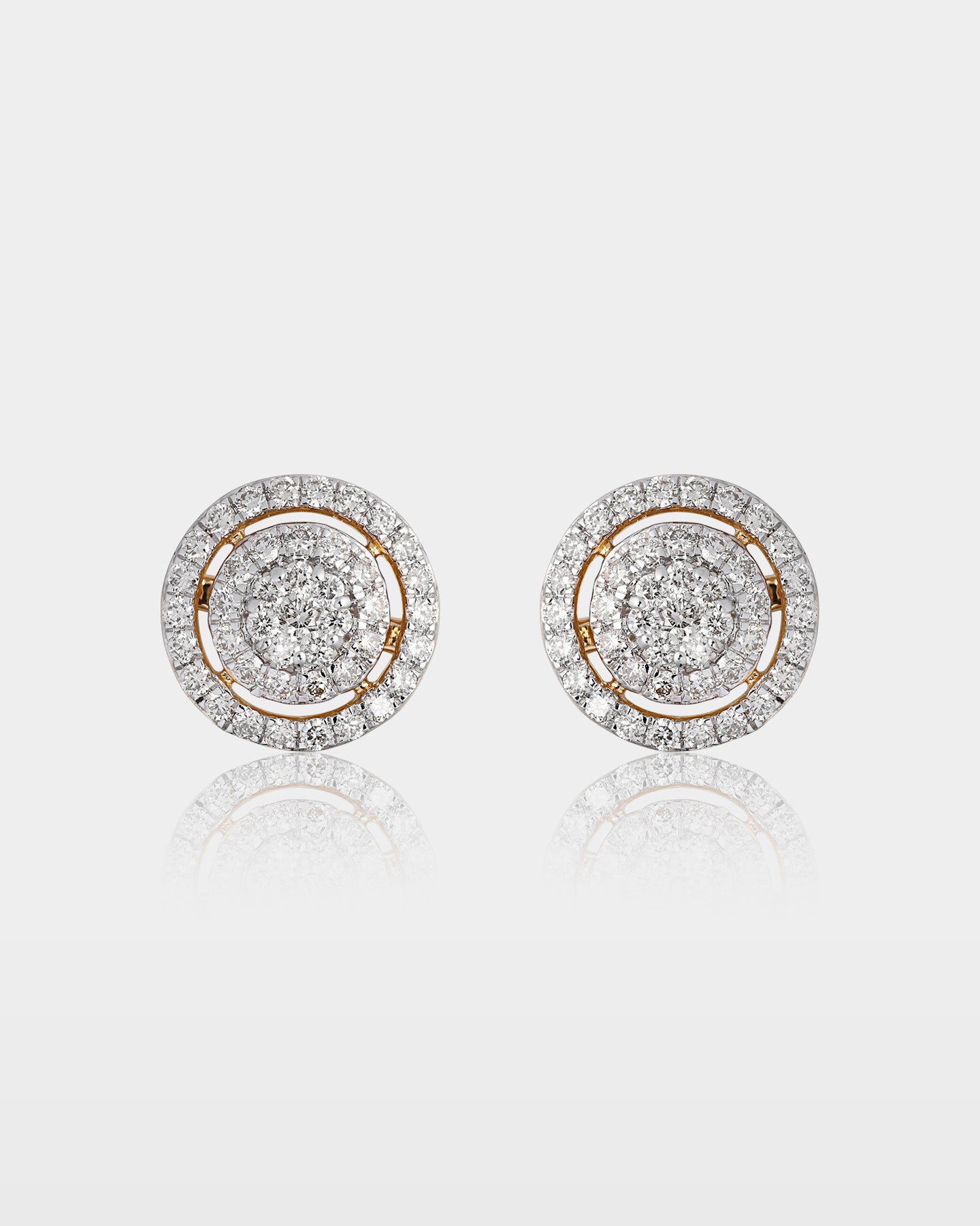 Yellow Gold Halo Cluster Diamond Studs | The Ice Champ Dallas, Texas