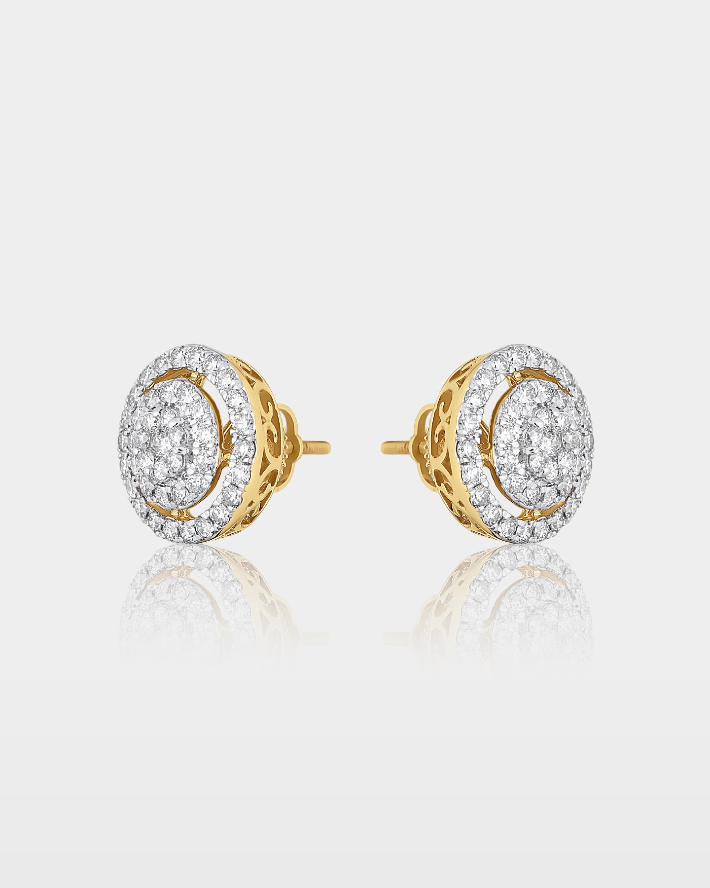 Yellow Gold Halo Cluster Diamond Studs | The Ice Champ Dallas, Texas