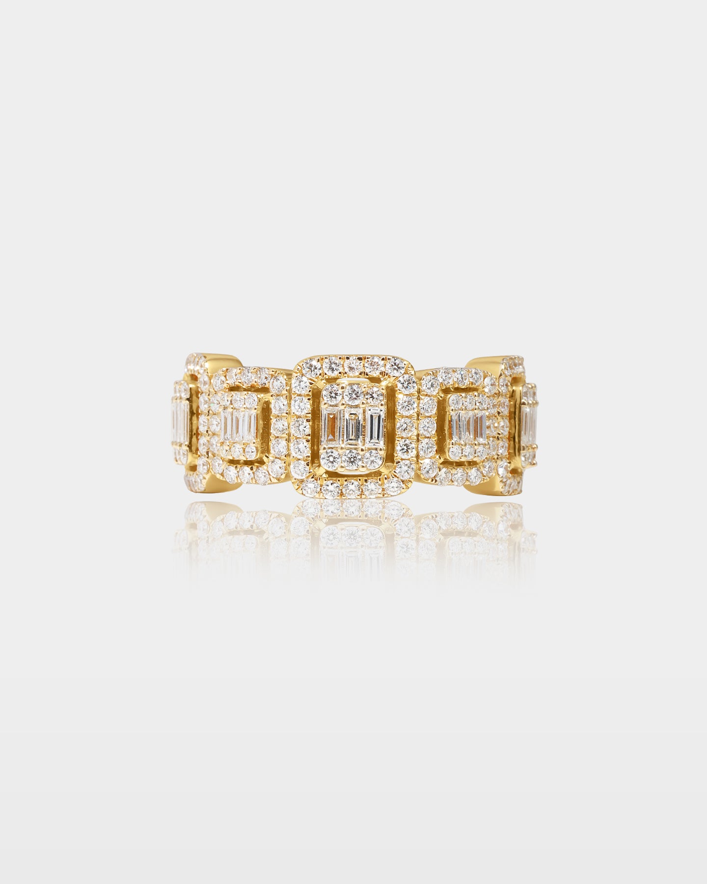 10k Gold Halo Round & Baguette Diamond Band | The Ice Champ Jewelry TX