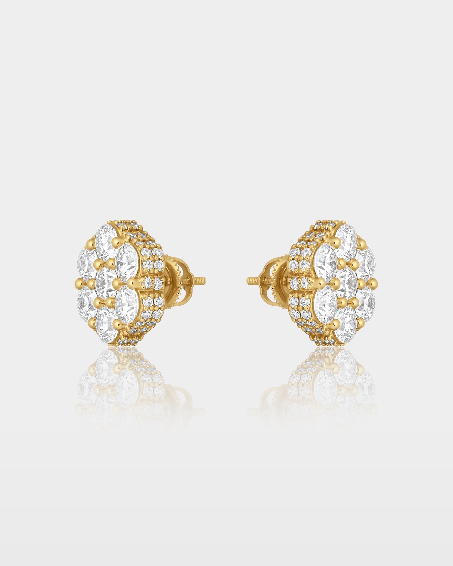 Yellow Gold Iced Flower Diamond Studs | The Ice Champ Dallas, Texas
