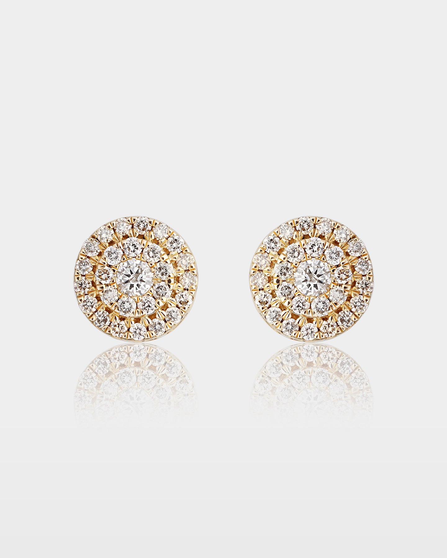 Yellow Gold Layered Cluster Diamond Studs | The Ice Champ Dallas, TX