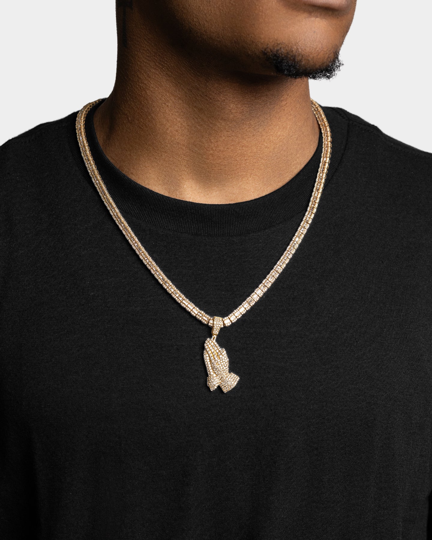 Yellow Gold Praying Hands Diamond Pendant | The Ice Champ