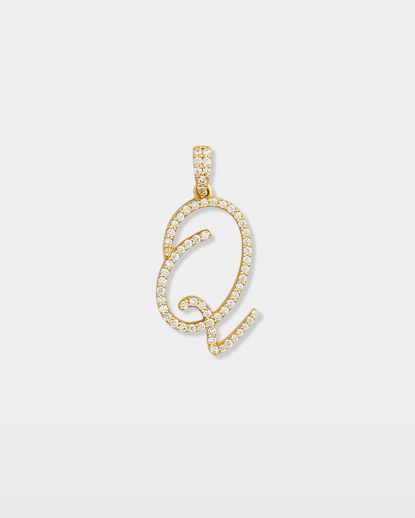 Yellow Gold "Q" Letter Diamond Pendant | The Ice Champ TX