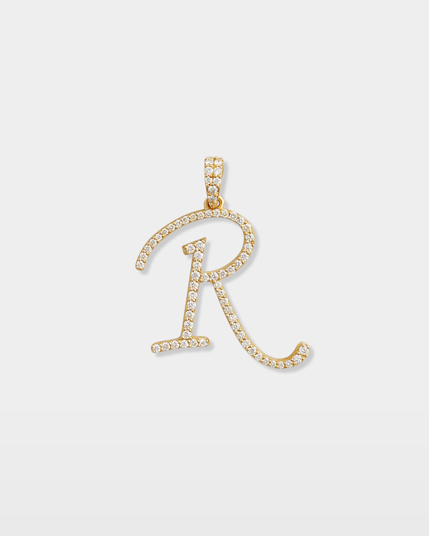 Yellow Gold "R" Diamond Letter Pendant | The Ice Champ Jewelry
