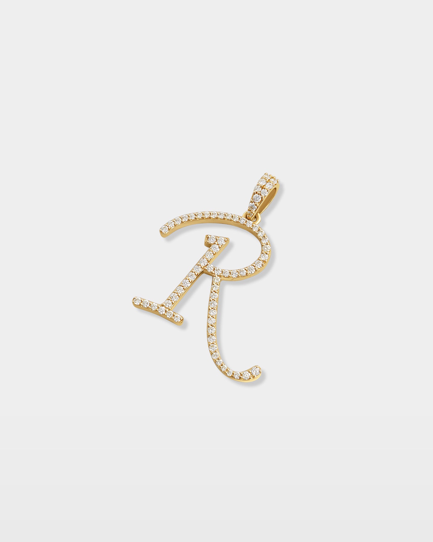 Yellow Gold "R" Diamond Letter Pendant | The Ice Champ Jewelry
