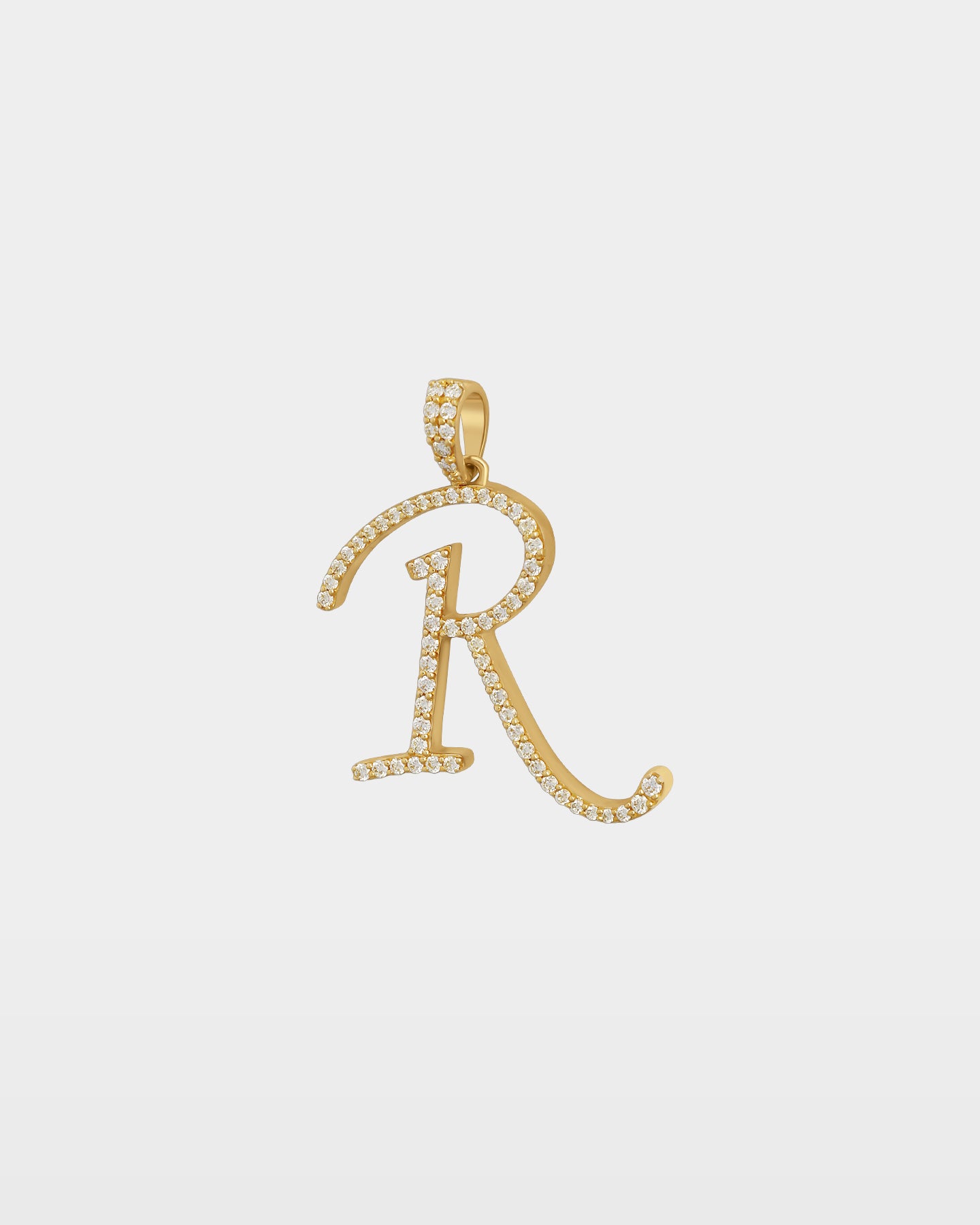 Yellow Gold "R" Diamond Letter Pendant | The Ice Champ Jewelry
