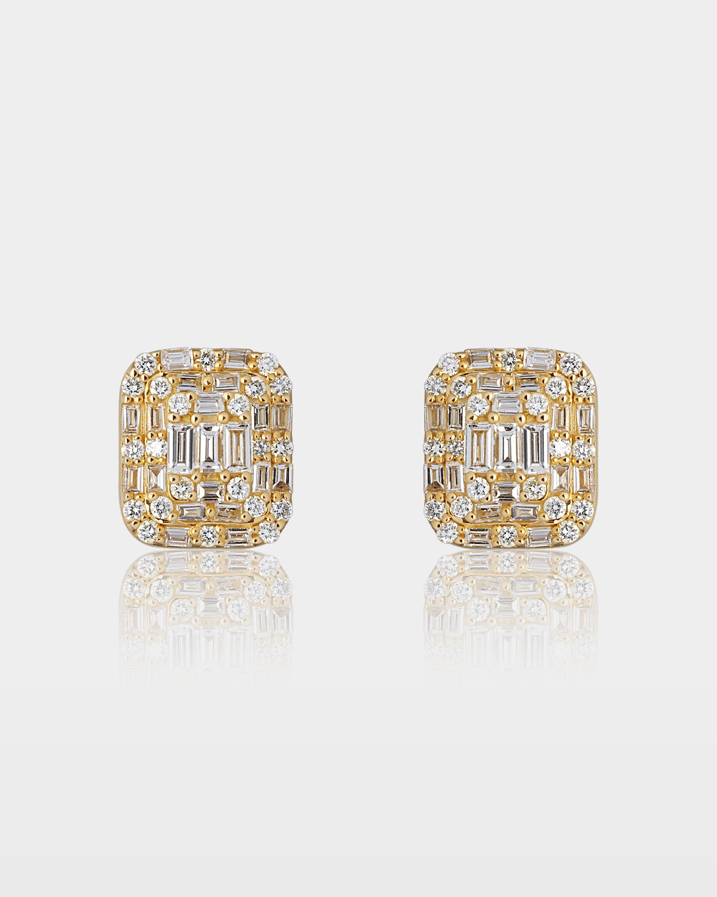 Yellow Gold Rectangular Mixed Diamond Studs | The Ice Champ Grapevine, TX