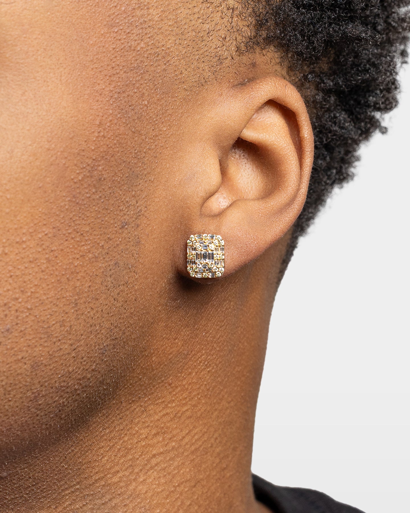 Yellow Gold Rectangular Mixed Diamond Studs | The Ice Champ