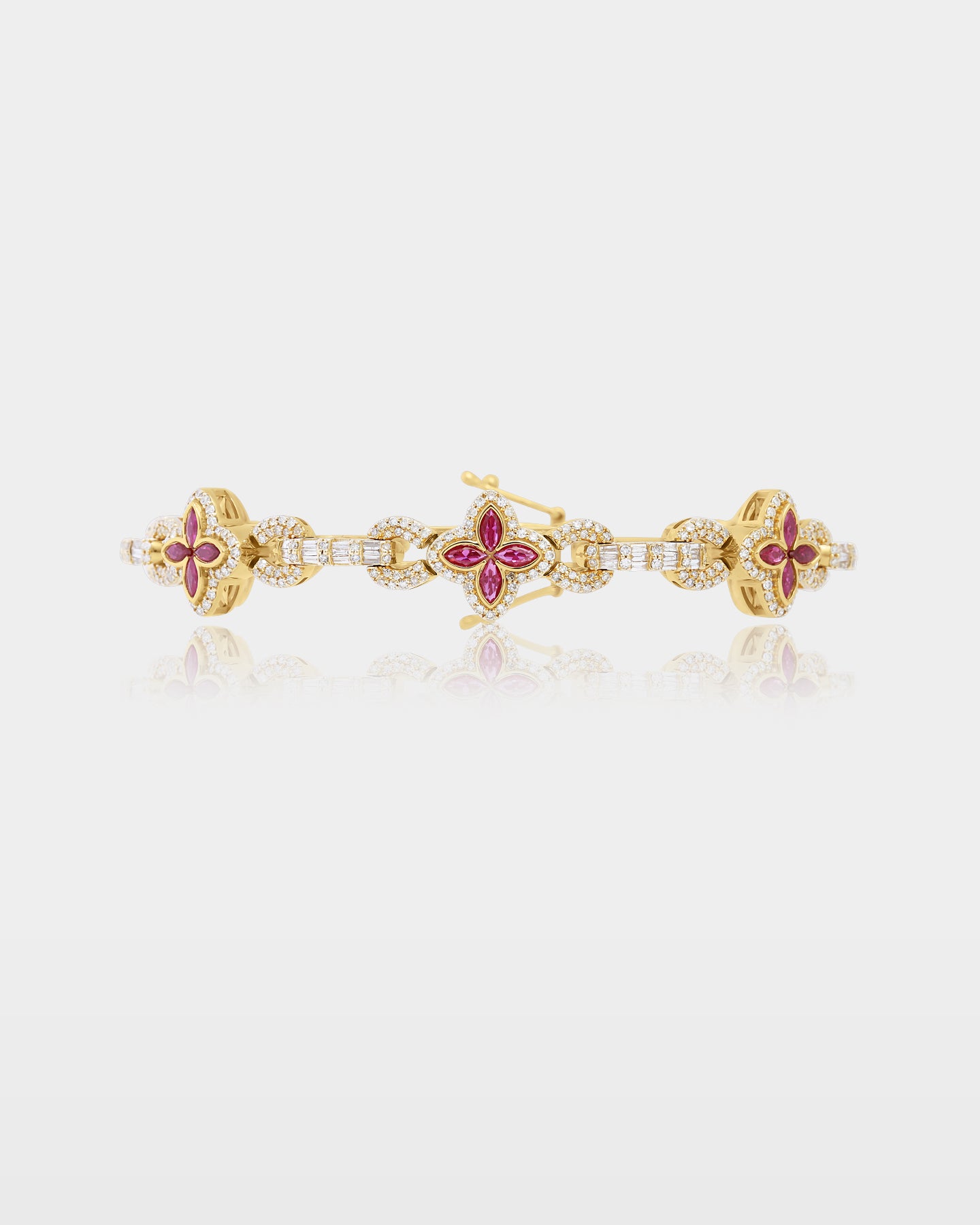 10k Gold Ruby Clover Diamond Link Bracelet | The Ice Champ Jewelry DFW