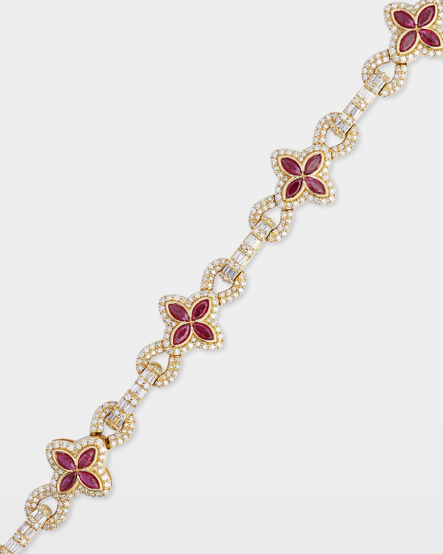 10k Gold Ruby Clover Diamond Link Bracelet | The Ice Champ Jewelry DFW