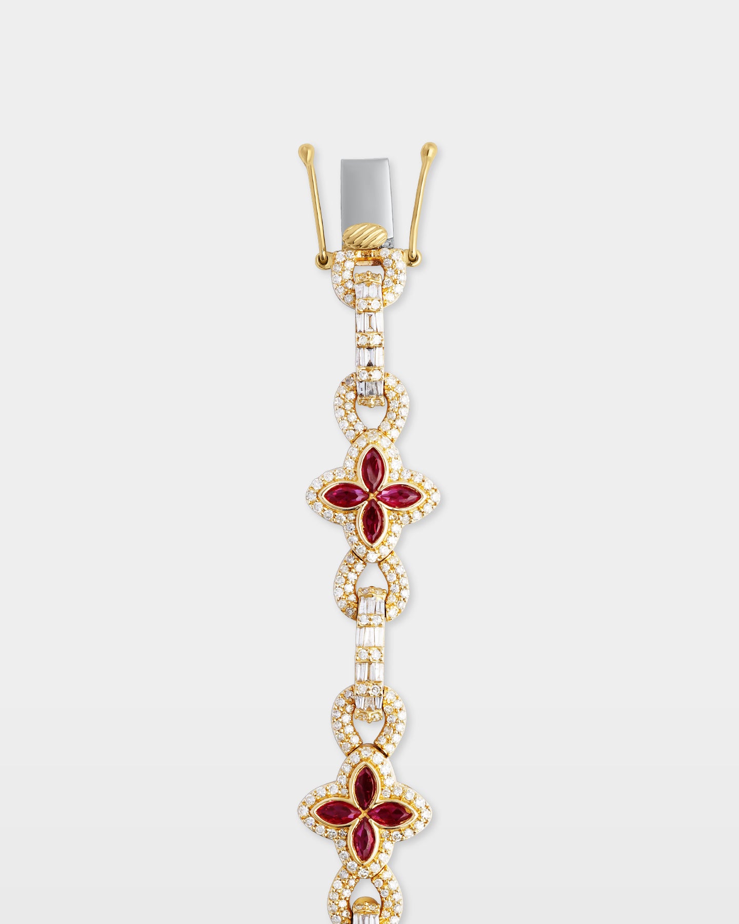 10k Gold Ruby Clover Diamond Link Bracelet | The Ice Champ Jewelry DFW