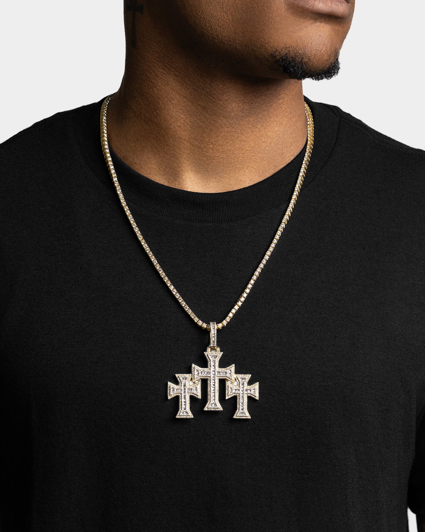 10k Gold Triple Cross Diamond Pendant | The Ice Champ TX
