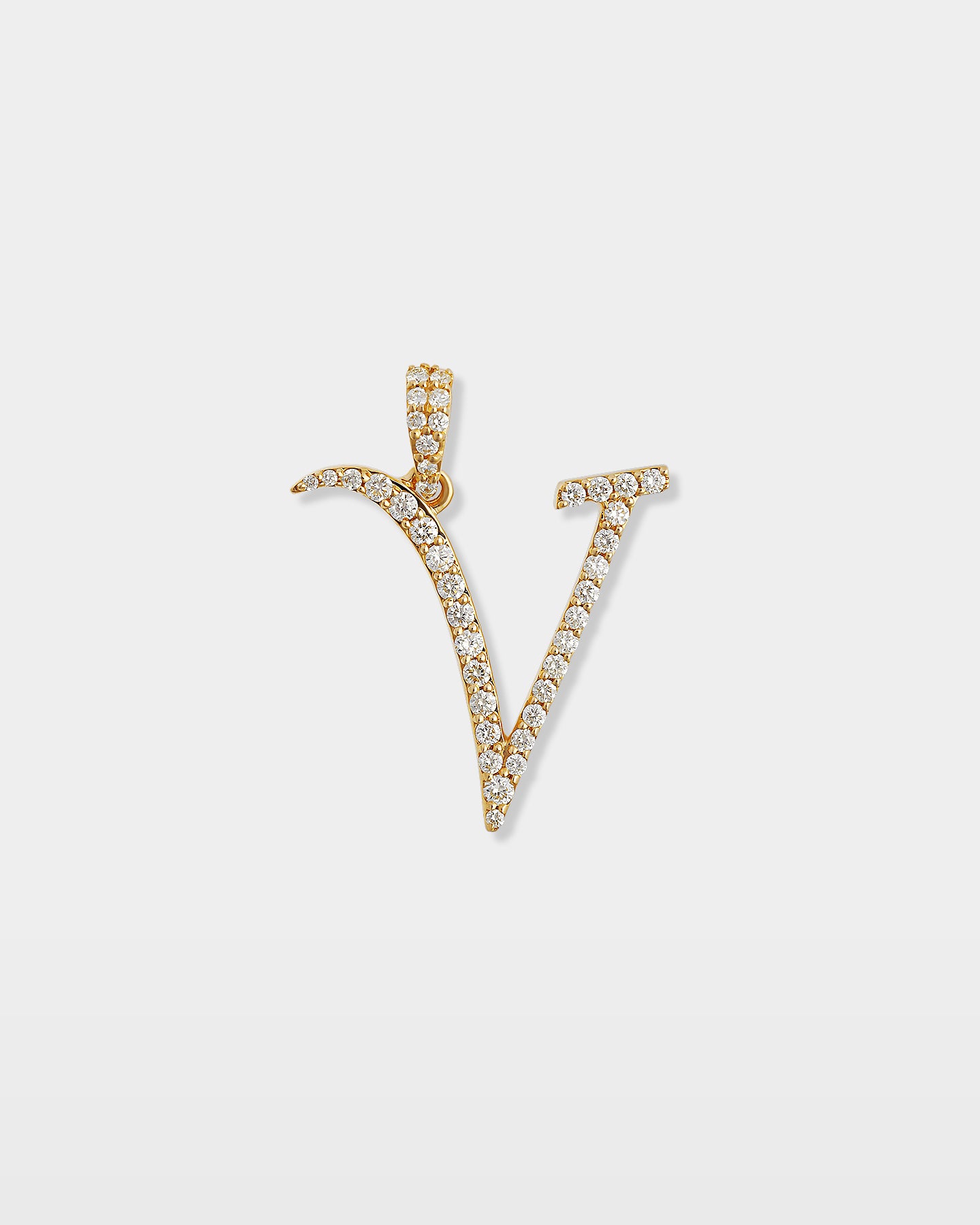 Yellow Gold "V" Diamond Letter Pendant | The Ice Champ Dallas