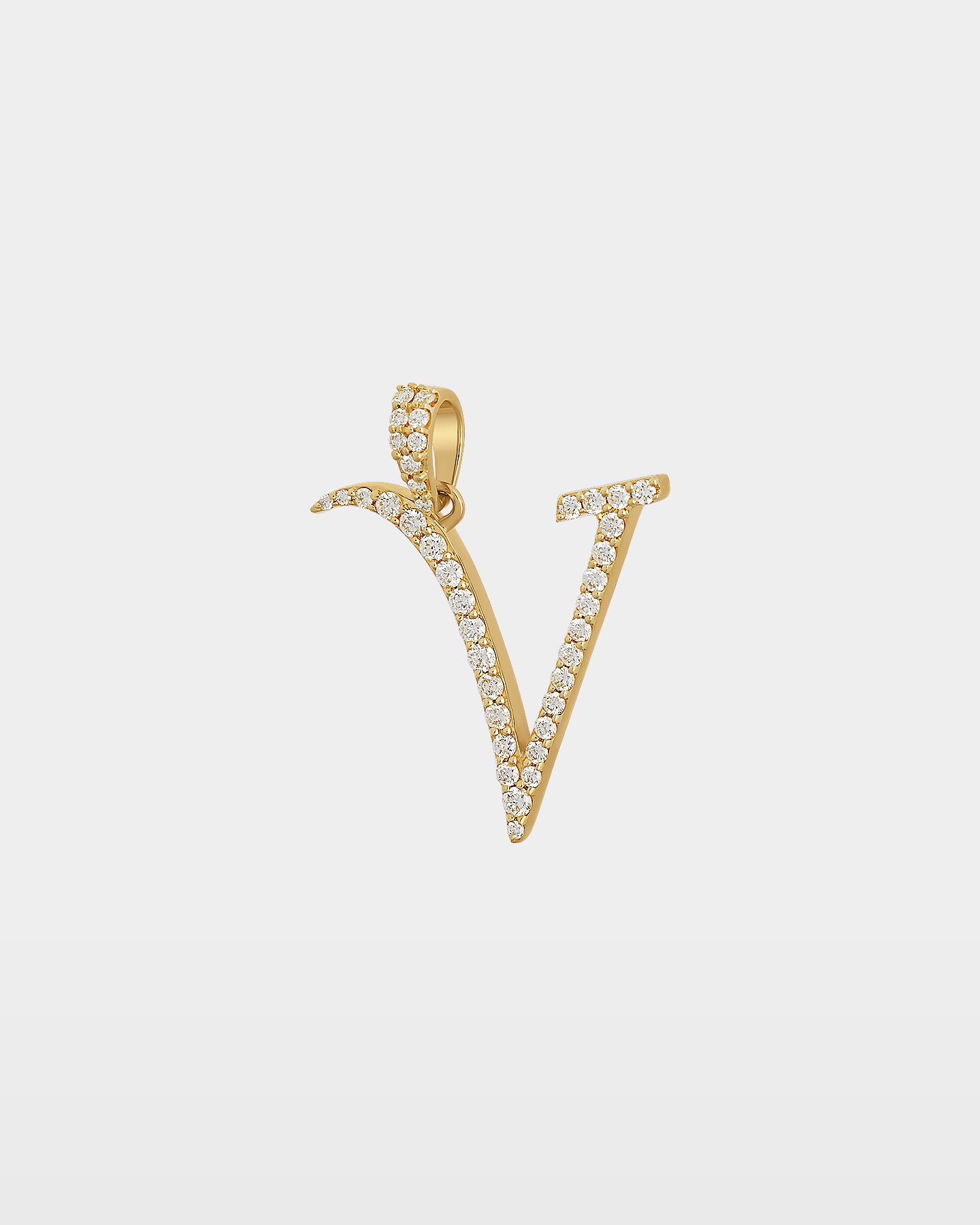 Yellow Gold "V" Diamond Letter Pendant | The Ice Champ Dallas