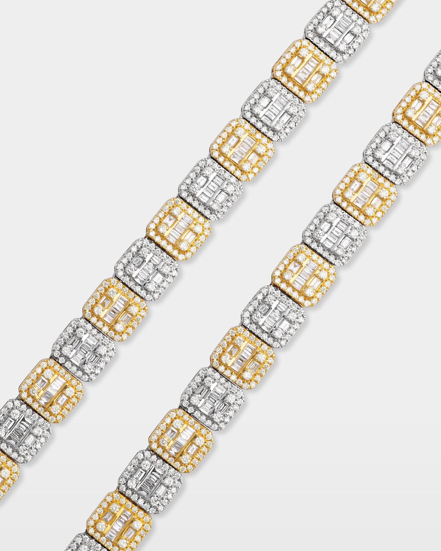 Two Tone Square Halo Baguette Diamond Tennis Necklace | The Ice Champ Dallas