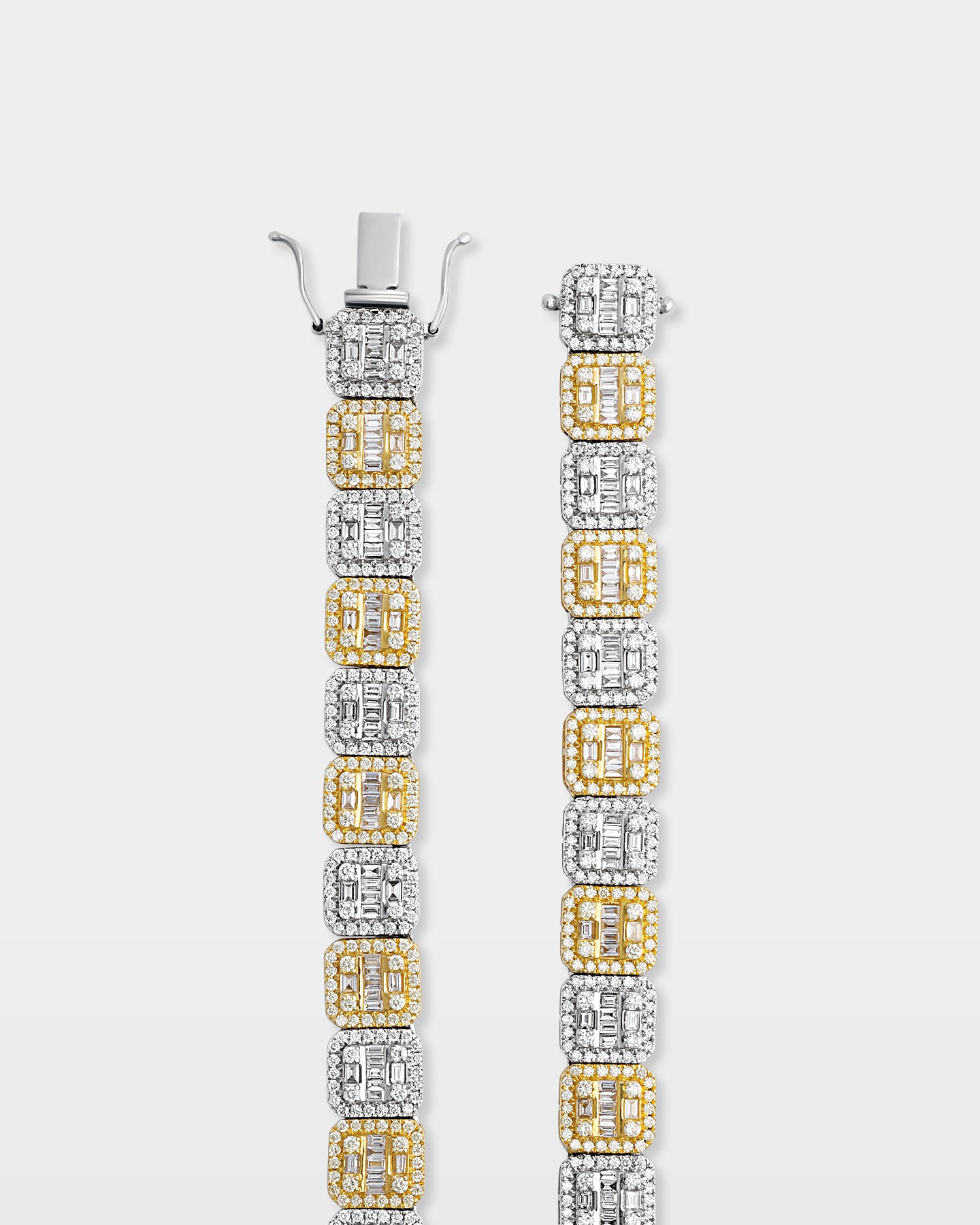 Two Tone Square Halo Baguette Diamond Tennis Necklace | The Ice Champ Dallas