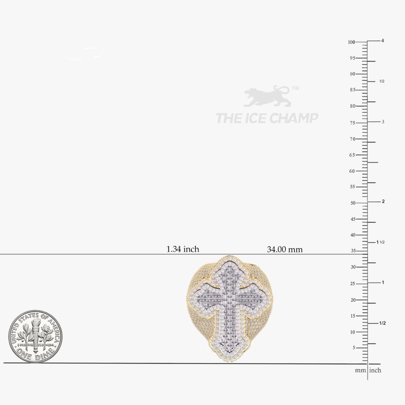 3 ROW ROUND AND BAGUETTE CROSS DIAMOND RING